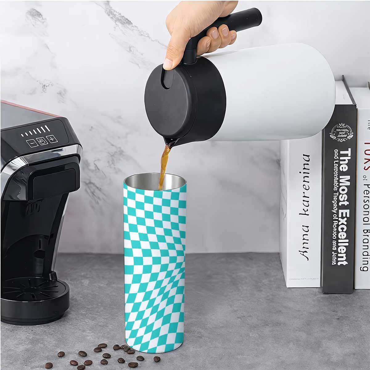 1pc 20oz Teal And White Checke - Tumbler 20Oz White ulasan dan harga